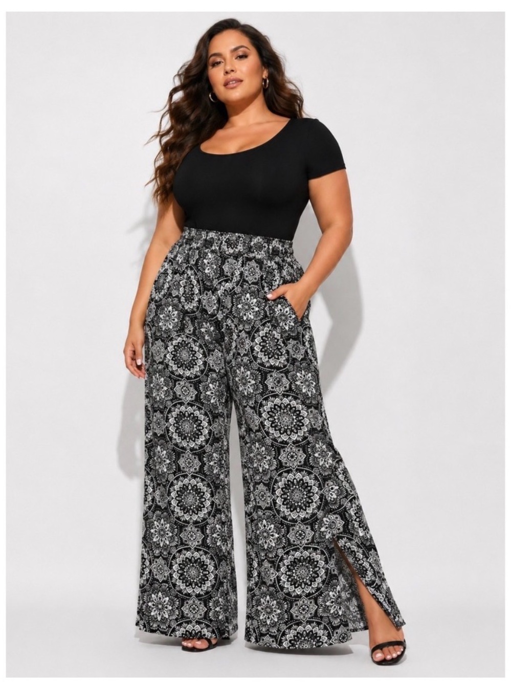 torrid Black & White Medallion Wide-Leg Pallazo Pants 1X